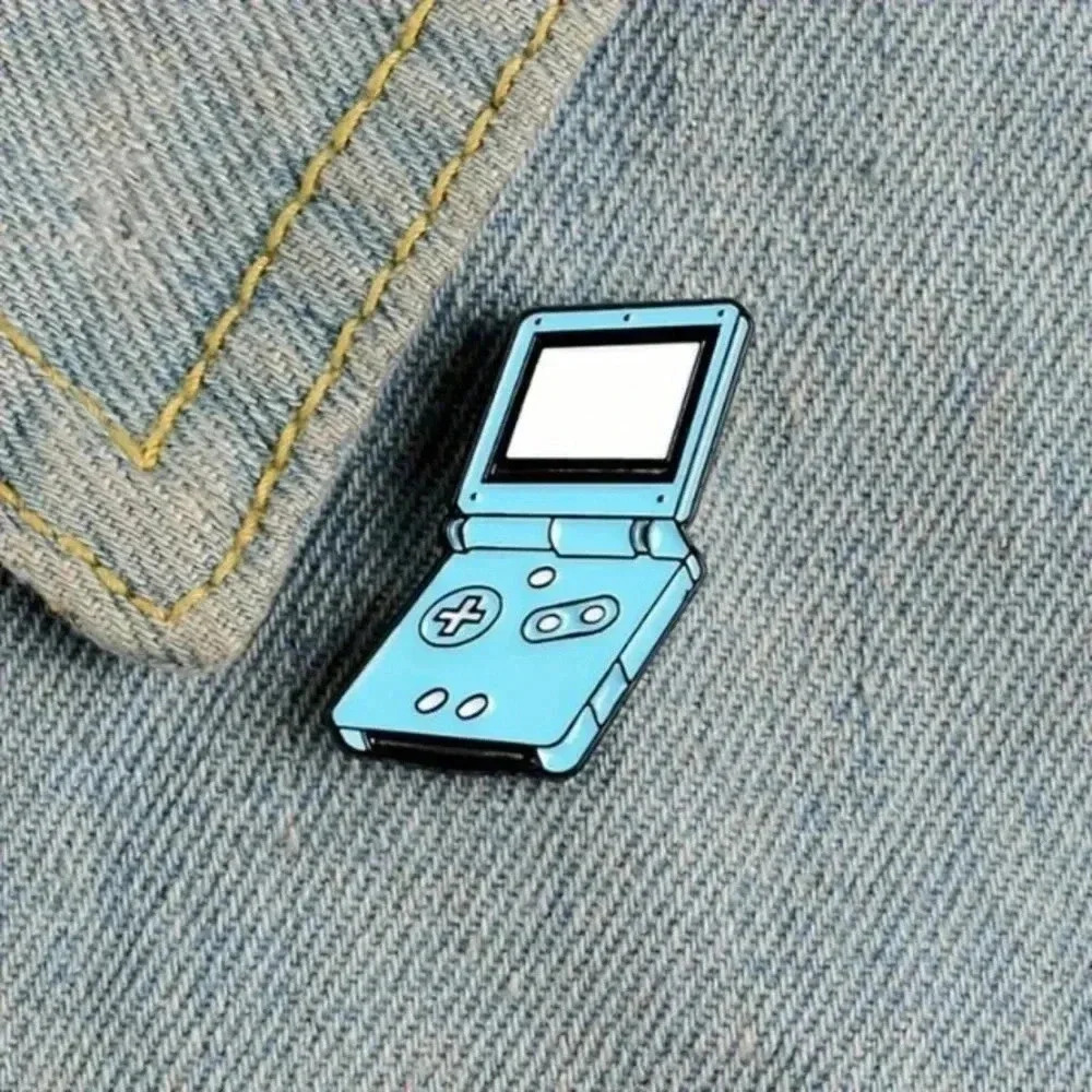 Blue white handheld flip cover video game enamel pin backpack clothes gamers